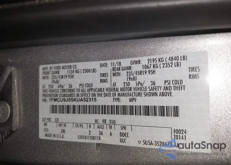 2019 Ford Escape Titanium из США, поврежденный, VIN 1FMCU9J95KUA52315